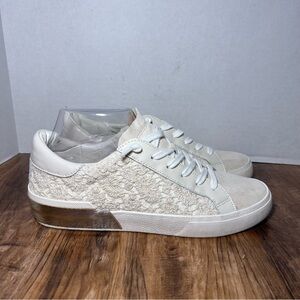 Dolce Vita Zina Ecru Crochet Lace Suede Lace-Up Sneakers Size 8